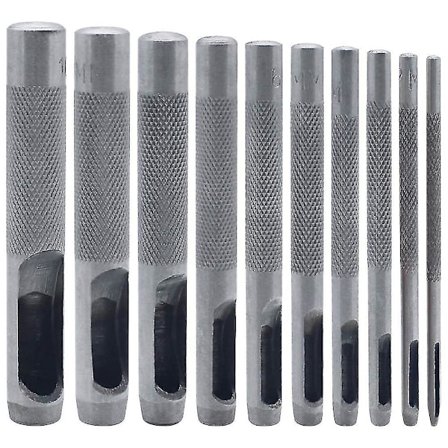 10 stk. Runde Hulstans i Stål 1 mm til 10 mm Hul Læder Syles Læder Hulstans Værktøjer
