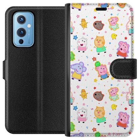 Kompatibel Tegnebogsetui til OnePlus 9 Farverige tegneserie dyrekarakterer i en legende stil med stjerner og prikker på en lys baggrund