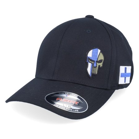 Army Head - Zwart flexfit Cap - Finland Army Skull Black Wooly Combed Flexfit @ Hatstore
