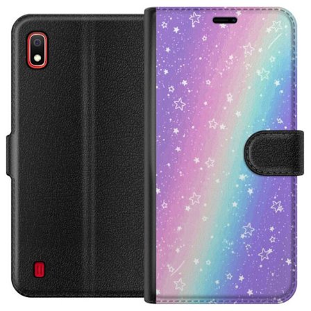 Kompatibel Tegnebogsetui til Samsung Galaxy A10 Rainbow-farvet pastelbaggrund med hvide stjerner og glitrende prikker i blød overgang