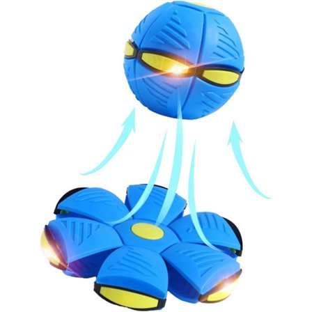 Flygende tallerken leketøyball, magisk deformasjons-UFO-leketøy for barn og kjæledyr, utendørs leketøy flygende ball (blå, 3 lamper)_qcx