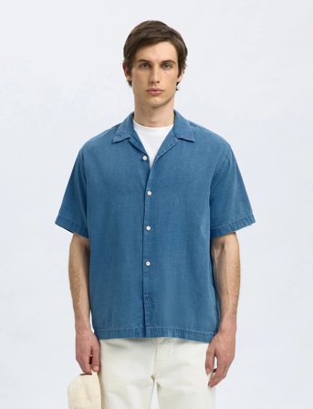 Selected Slhrlxrick Denim Ss Shirt - Blue - S