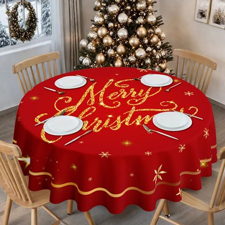 180CM Julete Vanntett Duk med Julenisse, Snømann og Snøfnuggdekorasjoner for Runde Bord - 3