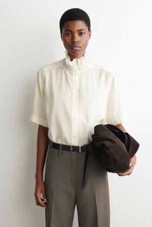 COS Damen Bluse Aus Modal Mit Raffungen Am Kragen - Weiss