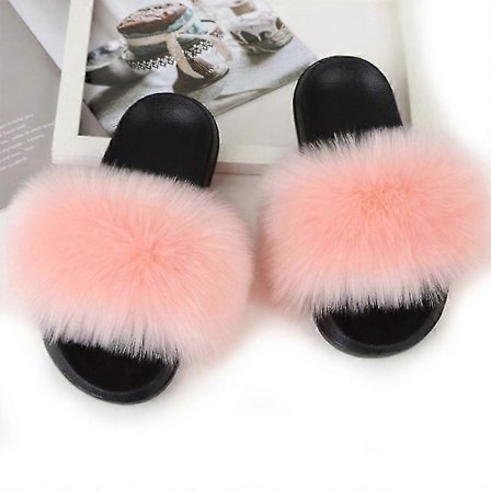 Dame Faux Fur Slippers Dame Slippers Fuzzy Sandaler Flip Flop Furry Slippers Myke Flate For Innendørs Utendørs