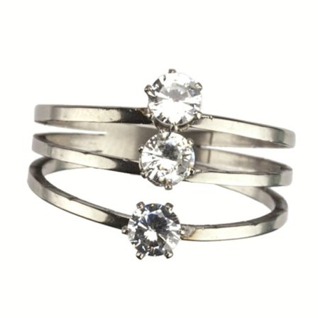 Silver Ring Trippelring -Rostfritt Stål & Vita Stenar -Stl 18,75