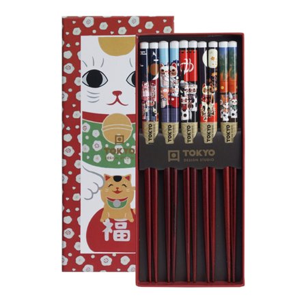 Tokyo design studio Spisepinner gavesett, 5 par, lucky cats