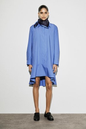 COS Women's Flared Cotton Mini Shirt Dress in Blue
