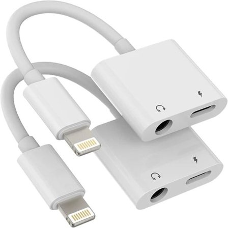 Lightning til 3.5mm Splitter 2i1 (2-pakning) Lader Lydkabelkontakt iPhone AUX Adapter for Hodetelefonkontakt Dongelkabel