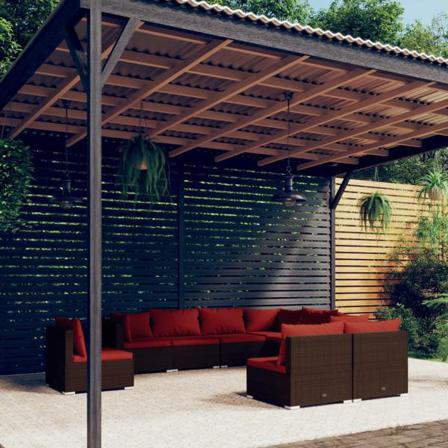 Vidaxl Loungegrupp För Trädgården Med Dynor 9 Delar Konstrotting Brun