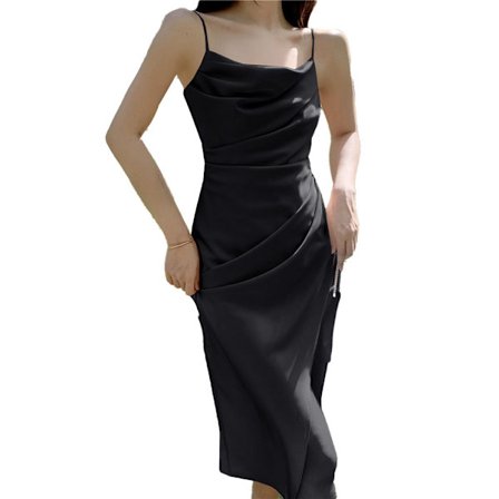 Omlindad veckad tight tunn axelrem partylång klänning