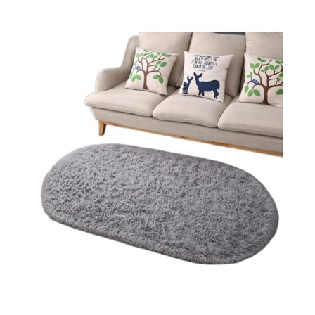 Oval, myk, ultramyk matte for soverom, plysj, lodden matte for barnerom, sengekant, barnehagematter, 1,6 x 5,2 fot, grå