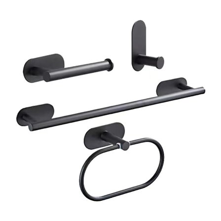 Sort badeværelsestilbehørssæt, 4 dele uden boring badeværelsehåndklæde