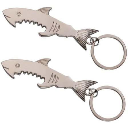 Sæt med 2 stk. multifunktionel nøglering i form af en haj i metal