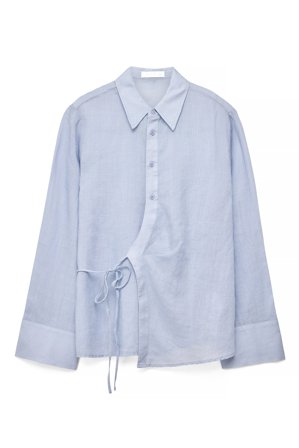 Premium Selection Ramie Blend Wrap Shirt - Skjorter - Blå - EU 42