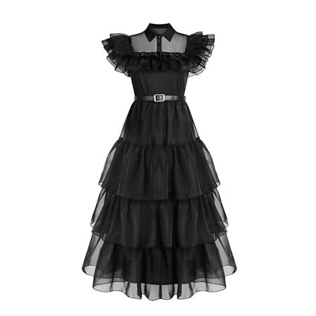 Cosplay Wednesday Addams Kjole Til Pige Børn Film Kostumer Sort Ærmeløs Gotisk Kjoler Halloween Fest Kvinder Natkjole