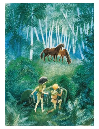 Poster & Frame Astrid Lindgren - Horses In The Woods - Green - 50X70CM