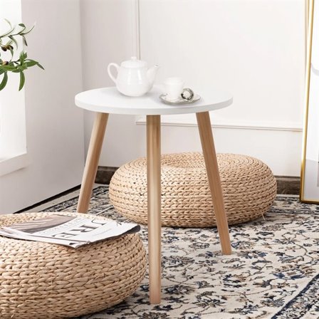 Rundt sidebord 40 cm - Hvit/tre