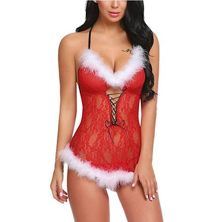 Sexiga underkläder kvinnor Fluffig jul rygglös alla hjärtans dag present - high quality