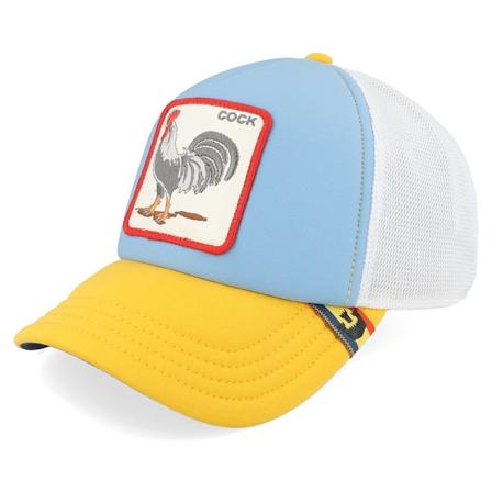 Goorin Bros. - Bleu trucker Casquette - First Cock- Farm Originals Sky/White/Yellow/Navy UV A-Frame Trucker @ Hatstore