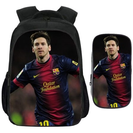 IC Fotbollsstjärna Messi C Ronaldo Neymar Tryckt Skolväska Tecknad Ryggsäck Pennväska 2 delar Set Grundskoleelever Skolväska Två delar Set#27