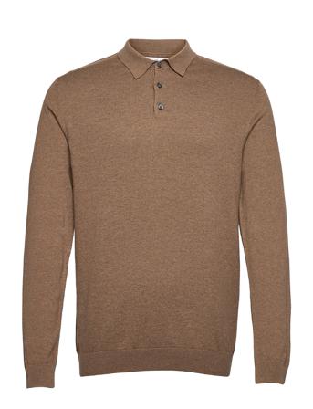 Slhberg Ls Knit Polo Neck B Brown Selected Homme