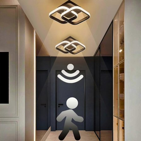 LED taklampa med rörelsedetektor, 22W varmvit taklampa, 24 * 20 * 9CM sensorlampa, lämplig för hallar, garage, badrum, 1 st