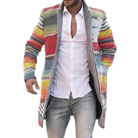Långjackor för män Varm vinteröverrock Cardigan Casual Trenchcoat Randiga ytterkläder Mix Color M