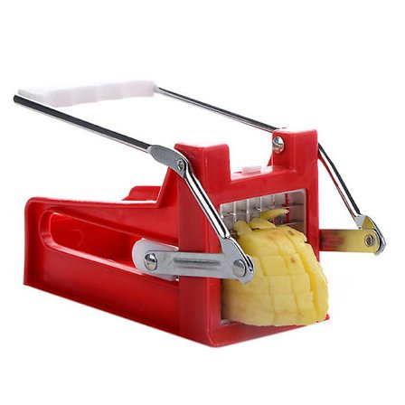 Pommes frites i rostfritt stål Potatis grönsaksskärare 2 knivar, röda