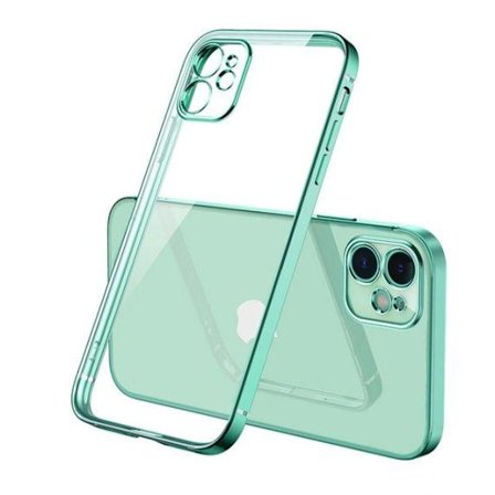 Apple iPhone 12 Luxury Classic Square Frame Protection Case Green With Soft Thin Transparent Camera Protector High Quality