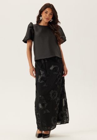 Bubbleroom - 3D Flower Maxi Skirt - Black - Kläder