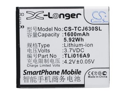 Batteri for smarttelefon, mobil for TCL J630T, J600T