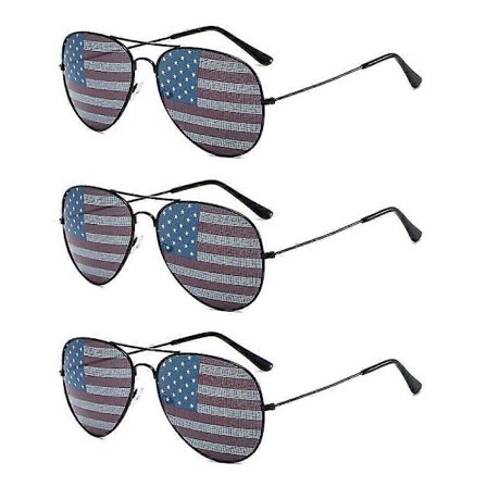 3-pakning USA Amerika Briller - Amerikansk Flagg Aviator Solbriller - Patriotisk Tilbehør for 4. juli, Svart