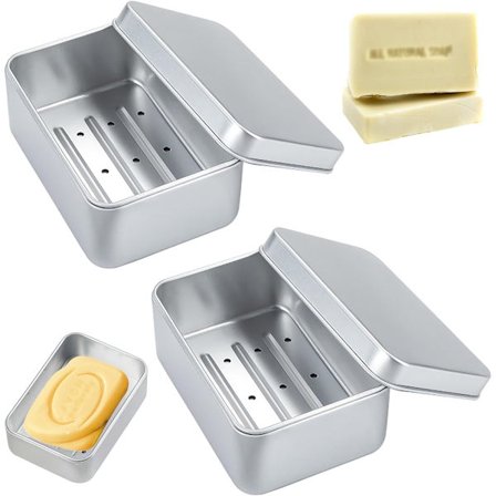 2-pak Aluminium Sæbe Rejsebeholder, Sæbeskål Sæbeholder Bar Sæbe Etui Bærbar Sølv Sæbeholder Rejseetui til Bad og Hjem Slik Je