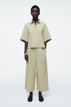 COS Women's Cropped Wide Leg Trousers in Green