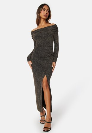 FOREVER NEW Reva Cowl Neck Glitter Midi Dress Gold Glitter Klær