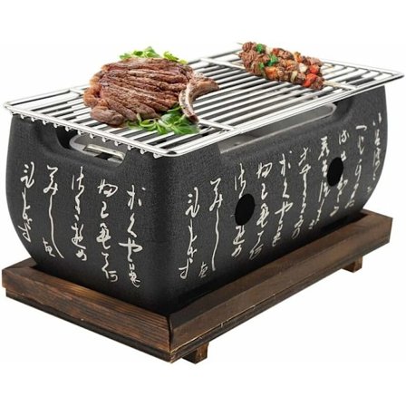 Japansk kolgrill, portabel bordsgrill med basplatta, askkopp, kolplatta, grillnät, alu