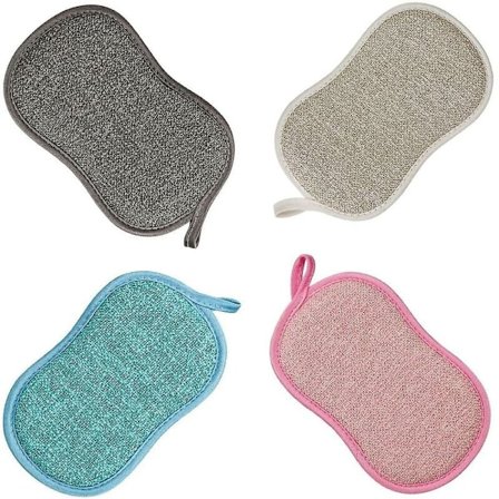 Återanvändbara Mikrofiber Antibakteriella Tvättbara Disksvampar Skursvampar Dubbelsvamp för Non-Stick Pannor Grytor (4st Svampar)