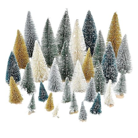 30 stk. Miniature fyrretræer Sisal træer med træbase til miniature scener, bordplade dekoration