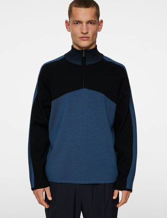 J. Lindeberg Tim Tech Knit Quarter Zip - Blue - L