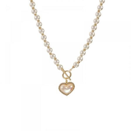 Halsband med hjärtformad berlock och pärlkedja - Present till mors dag, alla hjärtans dag, kvinnor, flickor, handgjorda smycken till mamma