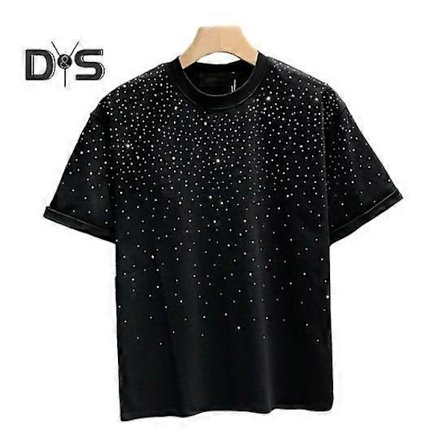 Sommer T-shirt til mænd Rhinestone Decor Rund hals Løs Ensfarvet Kortærmet Pullover Casual Mid-længde Hverdagstøj Sportstop