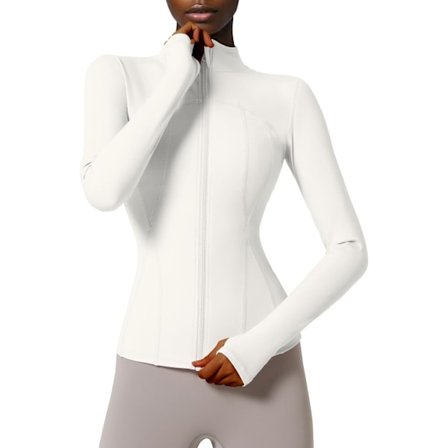 hy Dame Slim Fit Lynlås Atletisk Løb Sport Træningsjakke med Lommer Style 02 Hvid Medium