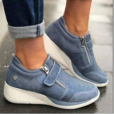 Kvinnor med platt dragkedja Snörning av bekväma sneakers Lake Blue 39