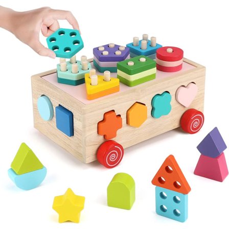 Træ Terningspil, Stakke- og Sorteringstavle, Træ Træk Legetøj Bab