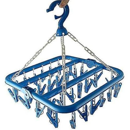 Foldable Laundry Hanger Drying Rack Plastic Laundry Clip With 32 Clips Underwear Hanger With Clips For Drying Towels, Baby Clothes, Underwears, Plasti