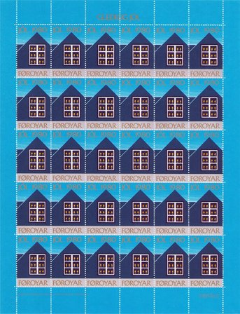 Færøerne - Julemærkeark 1980 - Utakket på venstre og højre marginal - Ubrugt eller foldet