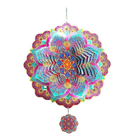 Mandala Vindsnurra Metall 3D Roterande Vindspel Lyx Konst Trädgård Hängande Utomhus Dekoration Lila jn[D]