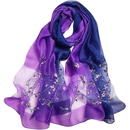 Mulber Färggradient Stor Sidenull Broderad Sidenscarf