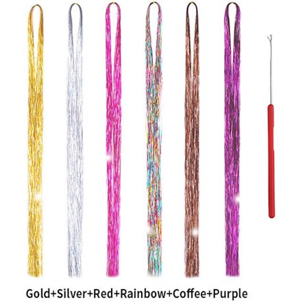 6 färger hårförlängningar, 90 cm hårförlängningar, hårförlängningskit